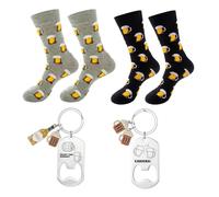 2 Paia Di Calzini Da Birra E 2 Portachiavi, Calzini Sportivi Comodi E Versatili, Stile Casual Divertente E Alla Moda, Ciondolo Apribottiglie Multifunzionale.