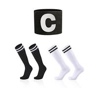 2 paia di calzini da calcio per bambini e 1 cinturino, taglio lungo sopra il ginocchio, calzini sportivi traspiranti antiscivolo per calcio, allenamento di corsa (7-13), nero, taglia unica