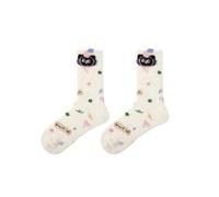 2 paia di calzini da donna a righe color caffè a contrasto caldi e comodi casual Joker in pile, Parola in codice gatto R8861, Taglia unica