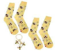 2 Paia Di Calzini D'Api Carini, 1 Pezzo Di Portachiavi D'Api, Calzini Casual Per Bambini Al Centro Del Tubo, Tendenza Creativa, Ciondolo Per La Decorazione Della Borsa.