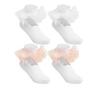 2 Paia di Calzini In Pizzo Per Neonata, Morbidi e Traspiranti a Metà Polpaccio Con Volant Per Ragazze