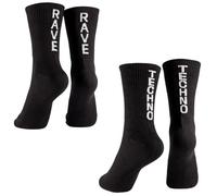 2 paia di calzini Rave Techno Unisex 35-44 - Techno Festival Calzini per Uomo e Donna - Comode Calze da tennis in cotone come accessorio per abbigliamento per Club & EDM Party, Nero , 38-44 Große