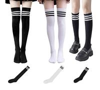 2 paia di calzini sopra il ginocchio, con 1 paio di calzini polpaccio, calze a righe medie lunghe da donna, calze elastiche in cotone a tubo alto, accessori per gioco di ruolo
