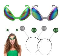 2 paia di cerchietti e occhiali da alieno, antenne aliene con lenti arcobaleno, fasce per la testa di alieni, cosplay alieni, bomboniere per feste per adulti