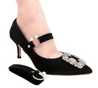 2 paia di cinghie elastiche staccabili per scarpe da donna con cinturini antiscivolo per scarpe con decorazione di perle artificiali per tenere pompe con tacchi alti sciolti (nero)