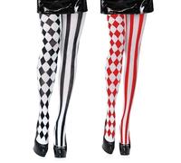 2 paia di collant da donna a righe, calze sopra il ginocchio da donna, a righe, collant da pagliaccio (bianco e rosso)