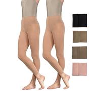 2 paia di collant senza piedi per danza classica, 60 denari, confezione multipla per ragazze, bambini, bambini piccoli, adulti e donne, in nero, abbronzato, abbronzato chiaro e rosa, 11-13 Years
