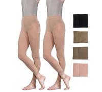 2 paia di collant senza piedi per danza classica, 60 denari, confezione multipla per ragazze, bambini, bambini piccoli, adulti e donne, in nero, color carne, abbronzato chiaro e rosa, Marrone chiaro