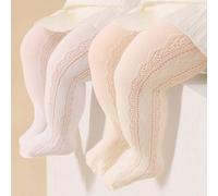 2 paia di collant ventilati a maglia laterale a maglia Vuoti a forma di cuore per bambine principesse, perfetti per l'uso quotidiano e per gli outfit 8-12Y,0-6M,6-12M,1-2Y,2-3Y,3-8YColore unicoTessuto