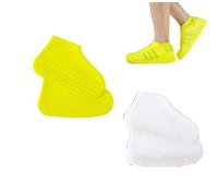 2 paia di copriscarpe in silicone, copriscarpe impermeabili, scarpe da pioggia antiscivolo, copriscarpe riutilizzabili per pioggia, neve, spiagge deserte, strade fangose, per adulti (giallo, bianco)