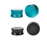 2 paia di dilatatori per orecchini in pietra organica occhio di gatto e onice nero, con tunnel a doppia flangia, per piercing al corpo, 9/16"(14mm), Pietra