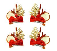 2 paia di fermagli per capelli natalizi con corna di renna, con corna di cervo marroni con fiocco rosso glitterato e foglia, accessori natalizi per donne e ragazze, decorazione per capelli per Natale