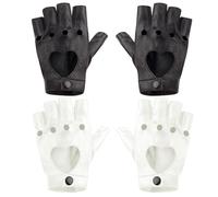 2 Paia Di Guanti A Dito Esposti, Guanti A Forma Di Cuore Cavi, Accessori Per Abbigliamento, Accessori In Stile Punk Di Moda (Nero, Bianco).