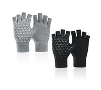 2 paia di guanti a mezza dita, guanti invernali caldi senza dita antiscivolo, guanti elastici in maglia senza dita, guanti neutri, adatti per corsa, ciclismo (nero, grigio chiaro), Nero, Grigio Claro,