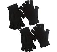 2 paia di guanti a mezza dita invernali in maglia touchscreen, caldi guanti elastici senza dita in taglia comune per uomini e donne, nero, nero, Large