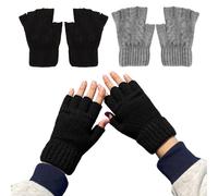 2 paia di guanti a mezze dita, guanti senza dita invernali, guanti a maglia spessi e caldi senza dita per donne e uomini, adatti per digitare, ciclismo e guida (nero, grigio chiaro), Nero, Grigio