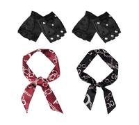 2 Paia Di Guanti A Mezzo Dita Neri, 2 Pezzi Di Sciarpe, Accessori Rocciosi Creativi E Personalizzati, Semplici E Alla Moda, Universali Per Uomini E Donne, Guanti Da Equitazione All'Aperto.