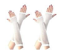 2 paia di guanti a rete da donna, guanto lungo senza dita in rete, guanti elastici per il vestito, accessori per costumi da ballo e festa (Bianco)