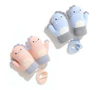 2 paia di guanti caldi per neonati, guanti invernali da dinosauro carino, guanti da collo appesi, adatti per neonati e bambini di età compresa tra 1 e 3 anni (blu, rosa), Rosa, Taglia unica