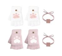 2 Paia Di Guanti Con Artigli Di Gatto, 2 Elastici Per Capelli, Guanti Carini Da Cartone Animato, Guanti Invernali Di Peluche, Guanti Mezze Dita Caldi E Ispessiti, Guanti Da Donna Con Flip Top