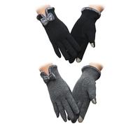2 Paia Di Guanti Con Fiocco, Guanti Termici Invernali In Velluto, Guanti Da Donna Protezione Dal Freddo, Guanti Touch Screen, Guanti Moda Outdoor, Accessori Termici