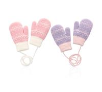 2 Paia Di Guanti Da Ragazza, Guanti Per Protezione Dal Freddo Da Esterno, Guanti Con Cordino, Guanti In Maglia, Guanti Caldi In Pile