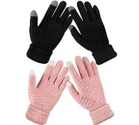 2 paia di guanti invernali da donna per touchscreen, morbidi e caldi foderati in pile, polsini elastici lavorati a maglia, ideali per scrivere messaggi quando fa freddo, Multicolore, Taglia unica