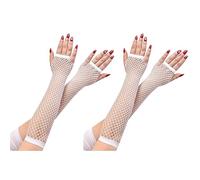 2 paia di guanti lunghi a rete, guanti a rete senza dita da donna, guanti vuoti da ragazza per la festa di ballo in costume anni '80 (Bianco)