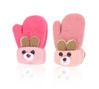 2 paia di guanti per bambini, guanti caldi per bambini, a maglia, caldi invernali, antivento, graziosi guanti per bambini, in velluto ispessito, anti-freddo, rosso, rosa chiaro, Taglia unica