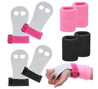 2 paia di impugnature per bambini, Abeillo Cross Training Ginnastica Pull Up Grips per bambini, guanti da allenamento in pelle e polsi, set fitness per ragazze ragazzi (nero, rosa, M)
