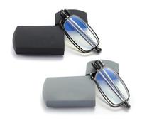2 paia di occhiali da lettura con blocco della luce blu, anti-UV, compatti, pieghevoli, unisex, per lettura, custodia da lettura inclusa, Nero & Gunmetal, 1