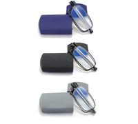 2 paia di occhiali da lettura con blocco della luce blu, anti-UV, compatti, pieghevoli, unisex, per lettura, custodia da lettura inclusa, Black&Gunmental&Blue, Medium