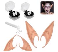 2 paia di Orecchie da Elfo da donna e 2 paia di Dentiere, Orecchie da Fata Orecchio Elfo in Lattice Elfo, Orecchie Folletto per Cosplayper Halloween Costume Cosplay Festa Natale