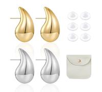 2 paia di orecchini, 1 custodia, orecchini a goccia, ciondolo alla moda ipoallergenico, gioiello da donna, orecchini squisiti per matrimoni, balli e abbigliamento quotidiano (oro, argento), Acciaio