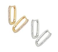 2 paia di orecchini a cerchio, a doppio cerchio, design creativo personalizzato, in argento 925, accessorio per gioielli, regalo ideale per ragazze e donne (argento, oro), Rame