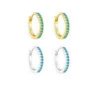 2 paia di orecchini a cerchio in oro/argento per donne e uomini, alla moda, placcati in oro 18 carati, grandi, grandi, piccoli, sottili, spessi, con zirconi spessi, orecchini a cerchio con pietre