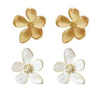 2 paia di orecchini a fiore a cinque petali, orecchini a sfera, orecchini a fiore, orecchini bianchi, orecchini d'oro da donna