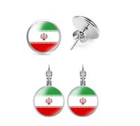 2 paia di orecchini a forma di bandiera dell'Iran, stile vintage, in cristallo, per uomini e donne, accessori per la festa nazionale del patriota iraniano