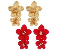 2 paia di orecchini a petalo, orecchini a fiori in oro, orecchini a fiori con nappe, grandi orecchini a goccia, orecchini esagerati, orecchini da donna