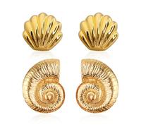 2 Paia Di Orecchini Con Conchiglia, Orecchini Con Conchiglia D'Oro, Gioielli Con Creature Marine, Orecchini Stile Vacanza Personalizzati, Orecchini Da Spiaggia Estiva