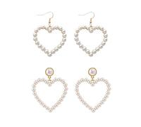 2 paia di orecchini con perle a forma di cuore, da donna, alla moda, con perle bianche, a forma di amore, accessori per San Valentino, gioielli per lei