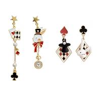 2 paia di orecchini da donna a forma di carta da gioco, cuore rosso asso carte da poker anelli regina di cuori accessori gioielli per feste a tema Alice nel paese delle meraviglie, Zinco, Nessuna