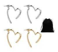 2 paia di orecchini da donna a forma di cuore, con 1 sacchetto porta-gioielli, graziosi orecchini d'amore, eleganti orecchini a lobo, adatti per feste, uso quotidiano, ecc. (oro, argento)
