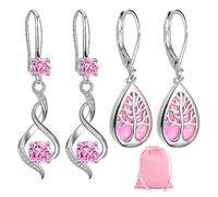 2 paia di orecchini da donna rosa con 1 custodia rosa portaoggetti, orecchini da donna, orecchini a diamante, orecchini di cristallo, gioielli rosa, Rame