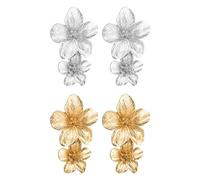 2 paia di orecchini di fiori a cinque petali, orecchini di dichiarazione, orecchini di fiori d'oro, orecchini di fiori, gioielli floreali, orecchini grandi
