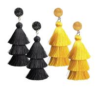 2 Paia di Orecchini di Nappe, Orecchini di Stile Creativo, Orecchini Elei, Accessori per Abbigliamento, Orecchini di personalità retrò (Nero, Giallo).