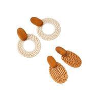 2 Paia Di Orecchini Estivi Boho In Rafia, Fatti A Mano, con Borchie In Rattan, Orecchini Pendenti Geometrici, Gioielli Alla Moda per Feste, per Donne e Ragazze, per Vestirsi e Feste.