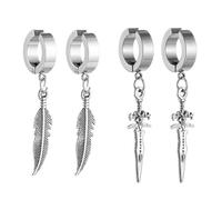 2 paia di orecchini in argento S925, orecchino a foglia e spada, ipoallergenici, per uomo, cerchi ipoallergenici in stile hip hop punk, unisex