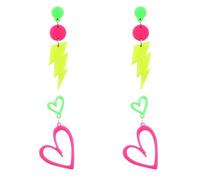 2 Paia di Orecchini Neon Anni '80 e '90 per Donna, Orecchini Pendenti Neon a Forma di Cuore Fulmine Retrò in Acrilico Accessori Feste a Tema Anni '80 e '90 Gioielli Luminosi per Feste