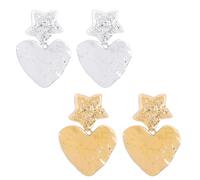 2 paia di orecchini pendenti a forma di cuore e stella retrò da donna, orecchini a forma di punk irregolari in oro e argento, moda tagliente e gioielli regalo